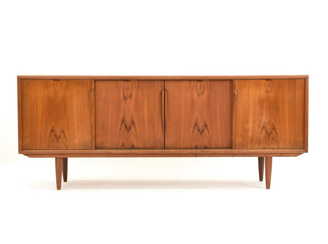 GUNNI OMANN FOR AXEL CHRISTIANSEN ODDER SIDEBOARD: Teak. Dimensions: H 31.75" x W 78.75" x D 18.25" Condition: Showing overall light signs of wear consistent with age and use. F040
