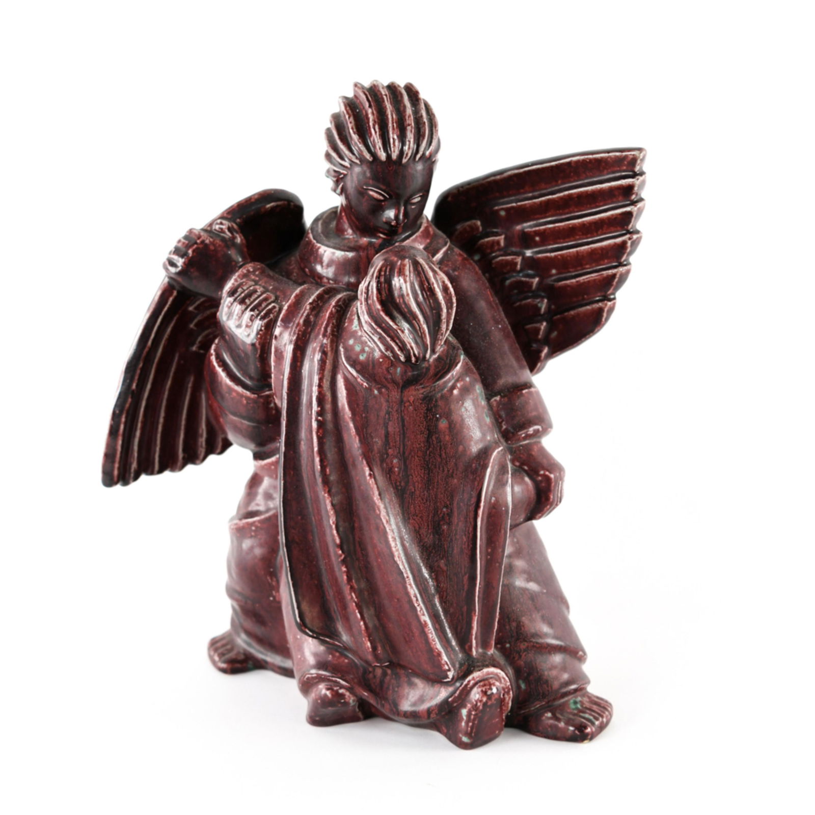 ROYAL COPENHAGEN JAIS NIELSEN JACOB AND THE ANGEL: Signed; Royal Copenhagen Denmark. 20190. Jais. Dimensions: H 15" x W 13" x D 9" Condition: Very minor wear if any. Some dust on surface.