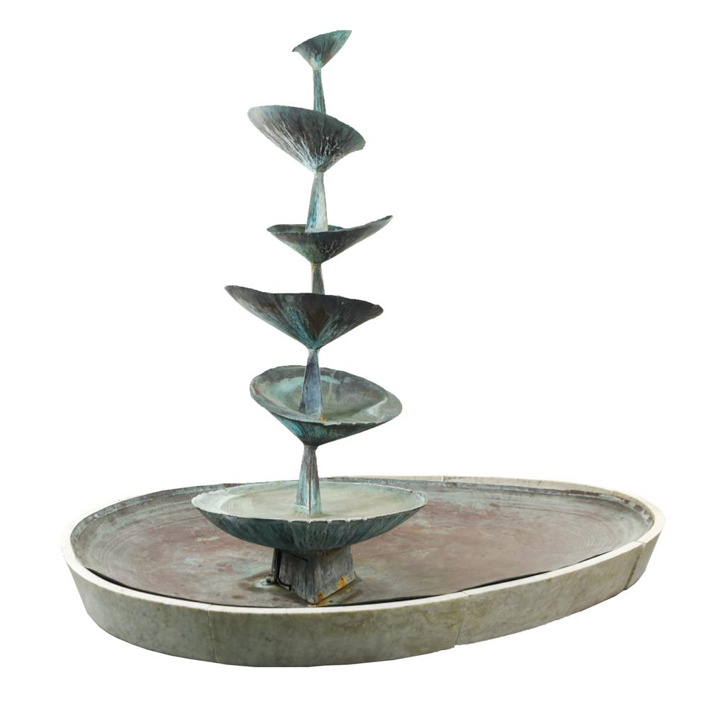 ARNE JONES (SWEDEN 1914-1976) FOUNTAIN SCULPTURE: "Fran All Till Fall" Mid-century Copper Fountain by Arne Jones, Sweden, c. 1957. From 1935 to 1944 Arne Jones worked in a stonemasonry. From 1941 to 1947 he studied sculpture in Sweden. He then studie
