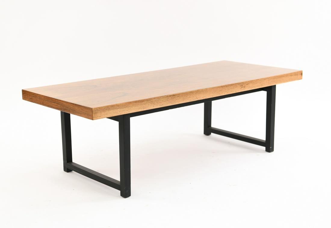 MILO BAUGHMAN THAYER COGGIN ROSEWOOD COFFEE TABLE: Dimensions: H 15" x W 48" x D 20" Condition: Wear consistent with age and use, with old repairs, slightly rickety. could use a light refinishing