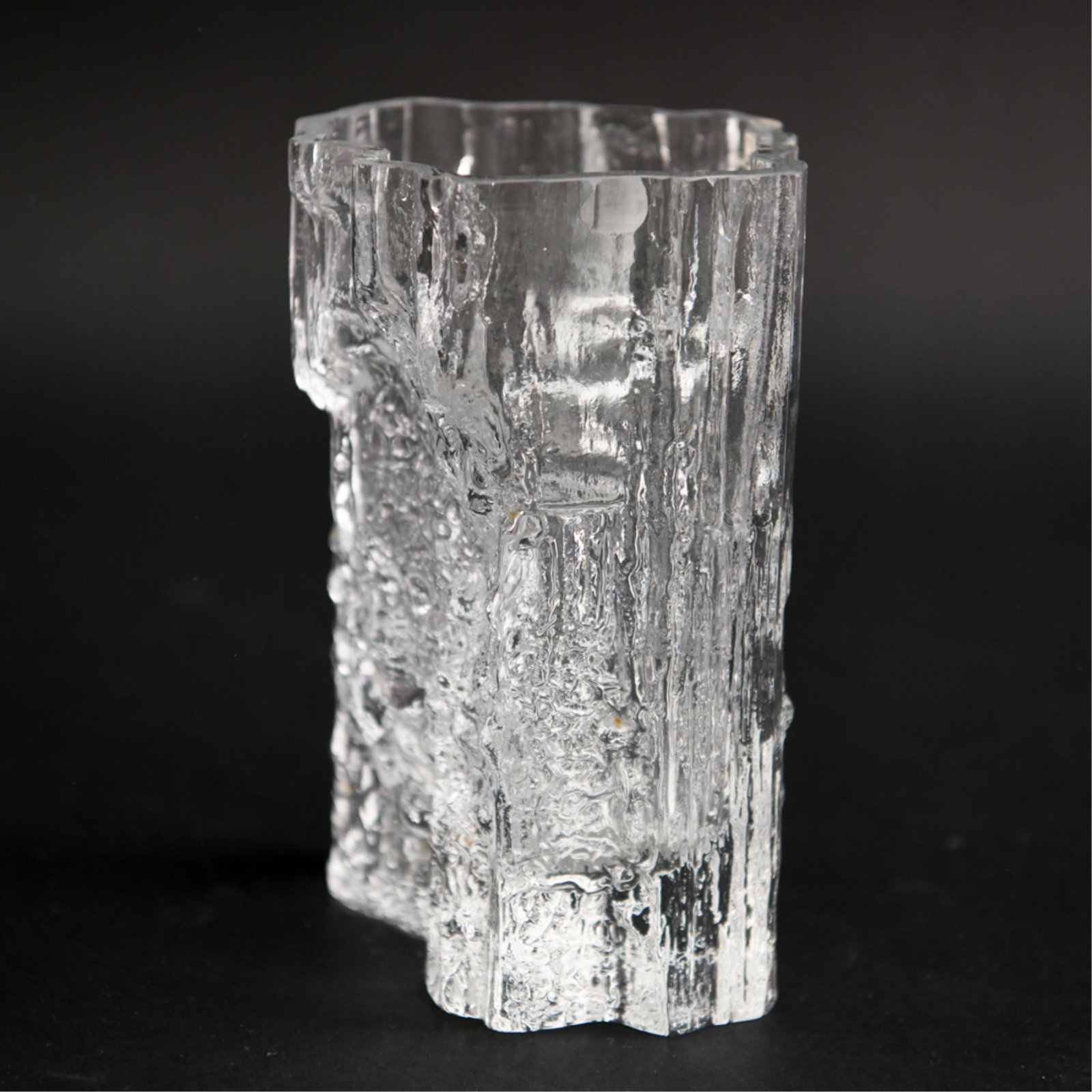 TAPIO WIRKKALA ICE GLASS VASE: Dimensions: H 6.5" x W 4.5" x D 4" Condition: Small rim chip.