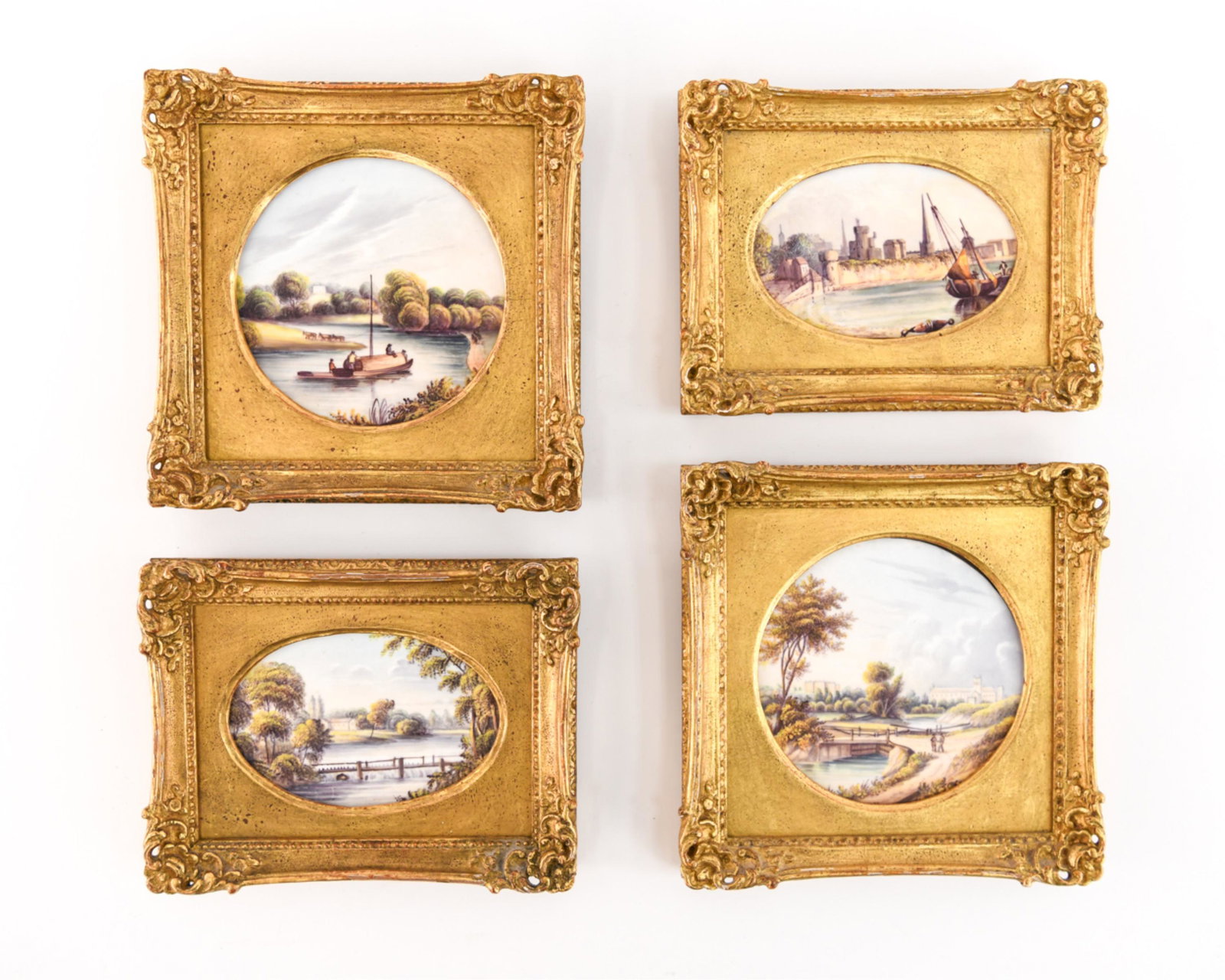 19TH C. SPODE PAINTED PORCELAIN NEW YORK SCENES: Marked on versos. Dimensions: (Largest frame) H 7" x W 7" Condition: Handling wear to some frames.
