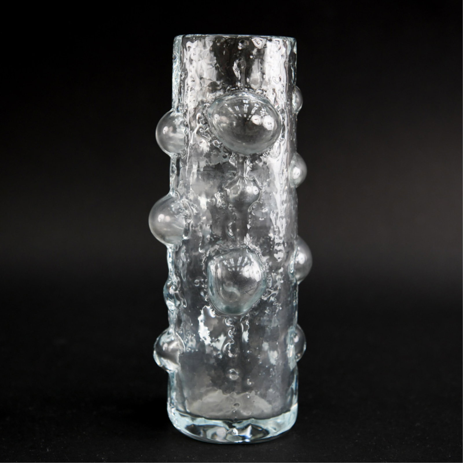 MID-CENTURY SCANDINAVIAN GLASS BUBBLE VASE: With soda bubble design, unsigned. Dimensions: H 10.25" x Dia 8.25" Condition: Showing minor signs of use.