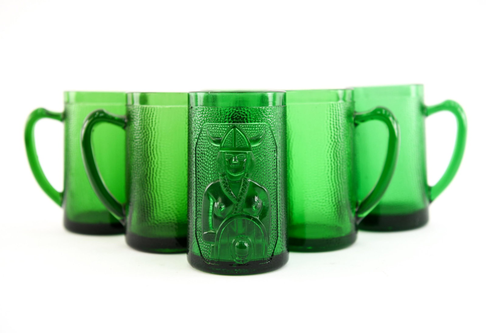JOHAN KALL ELME GLASS VIKING TANKARDS: Dimensions: H 5.25" x W 4.5" x D 3" Condition: Showing light signs of use.