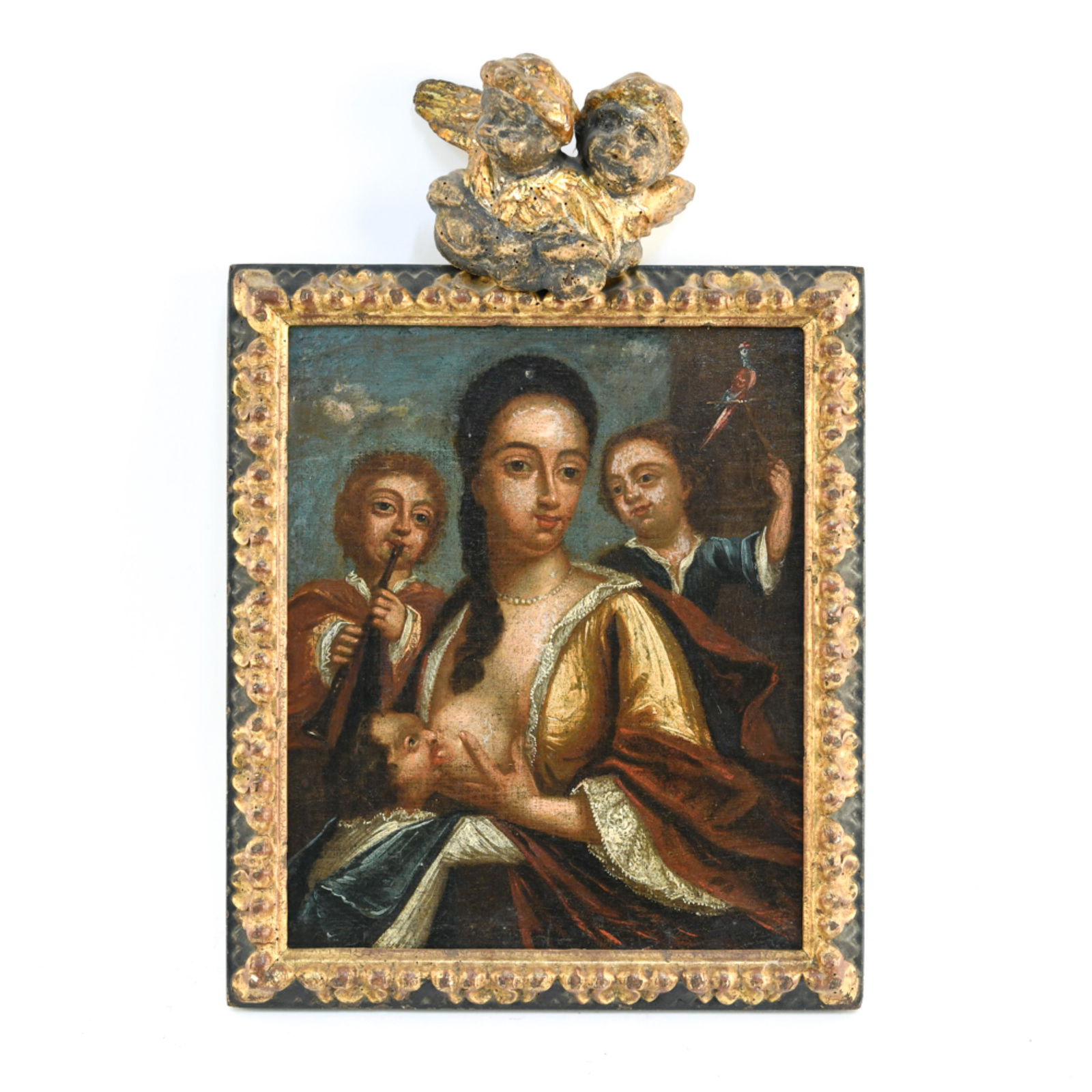 EARLY 18TH C. OIL ON CANVAS BREASTFEEDING MOTHER (1 of 9)