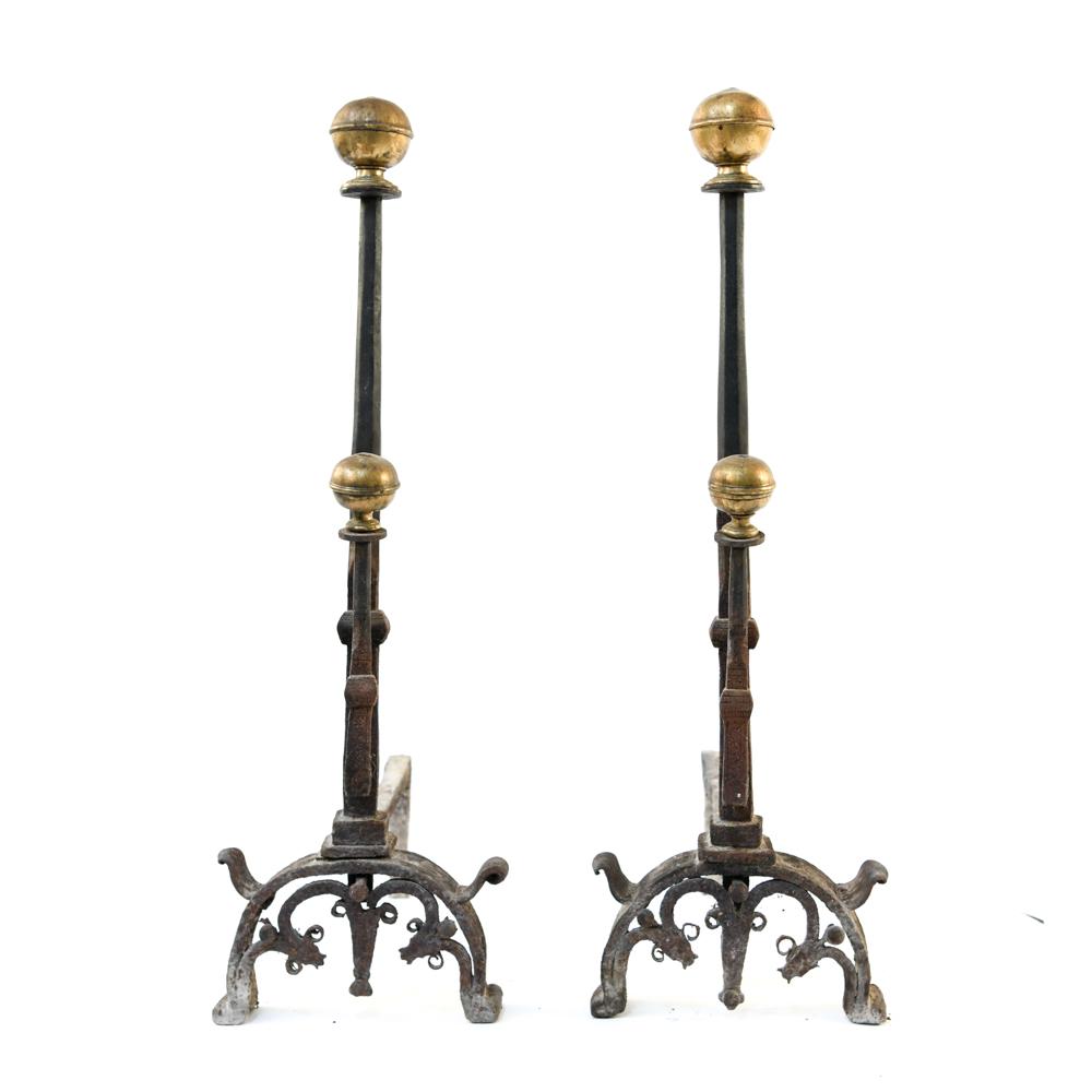 18TH CENTURY DUTCH IRON AND BRASS ANDIRONS (1 of 14)