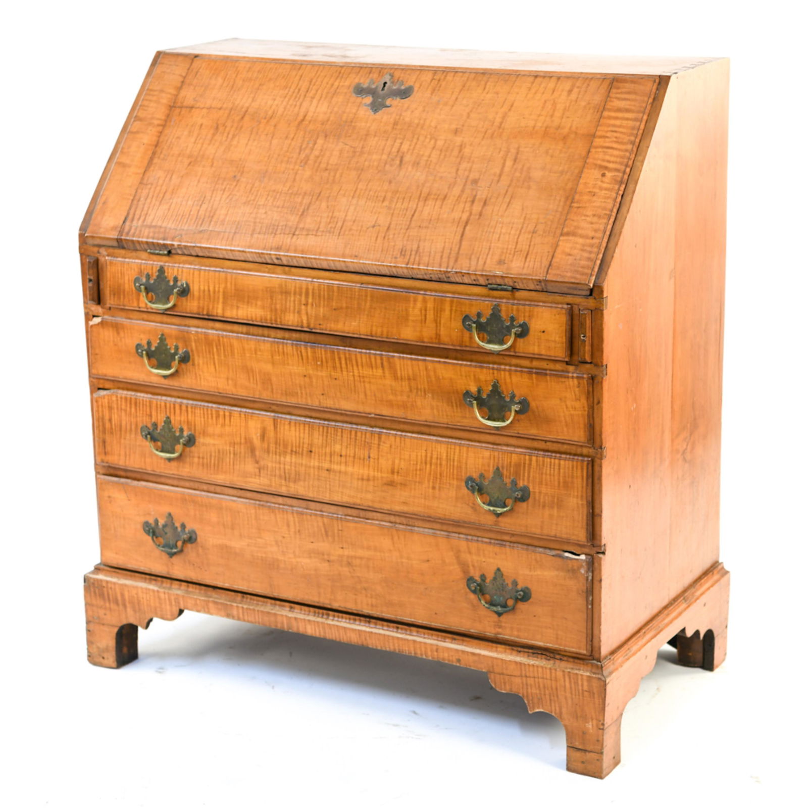 18TH C. AMERICAN TIGER MAPLE SLANT FRONT DESK (1 of 14)