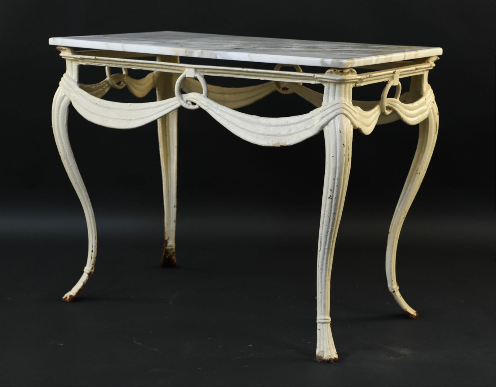 ANTIQUE CAST IRON DRAPERY SWAG MARBLE TOP TABLE (1 of 9)