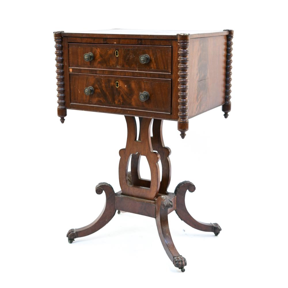 AMERICAN EARLY EMPIRE CARVED TWO DRAWER WORK STAND (1 of 12)