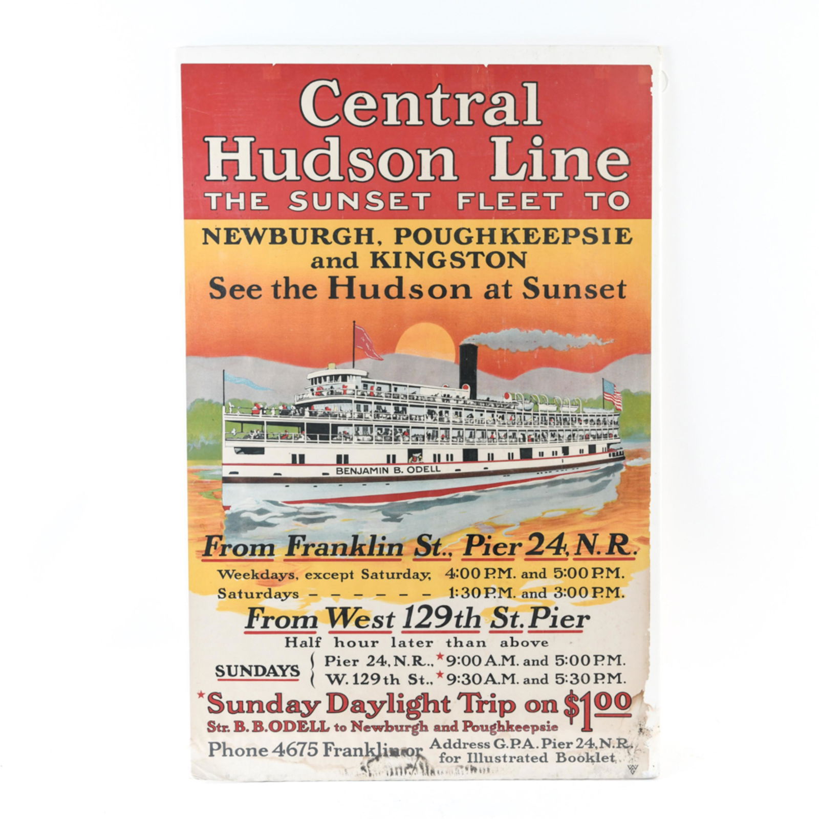 ORIGINAL CENTRAL HUDSON LINE STEAMER BOAT POSTER (1 of 9)