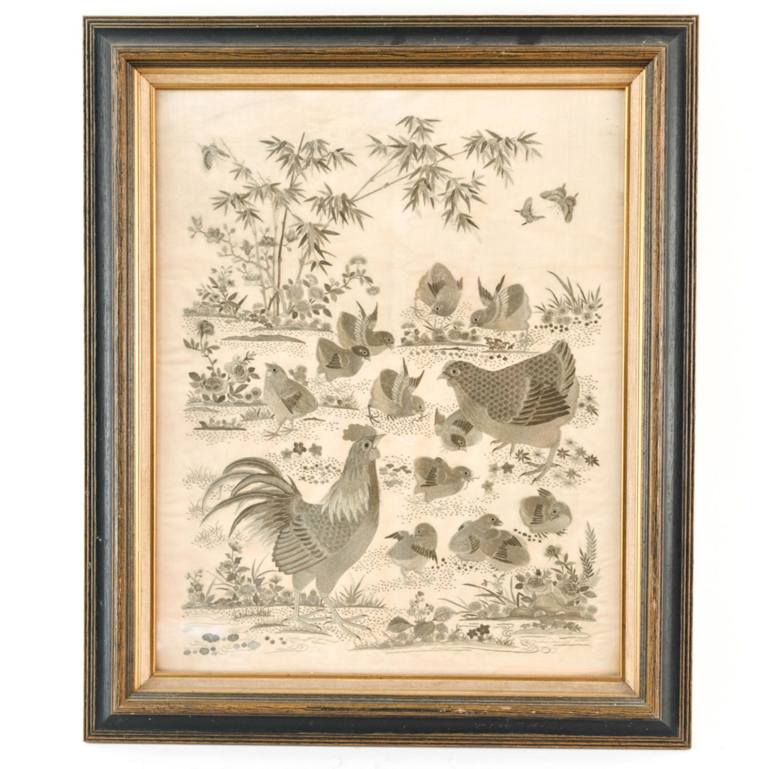 ANTIQUE CHINESE EMBROIDERY OF CHICKENS & CHICKS (1 of 10)