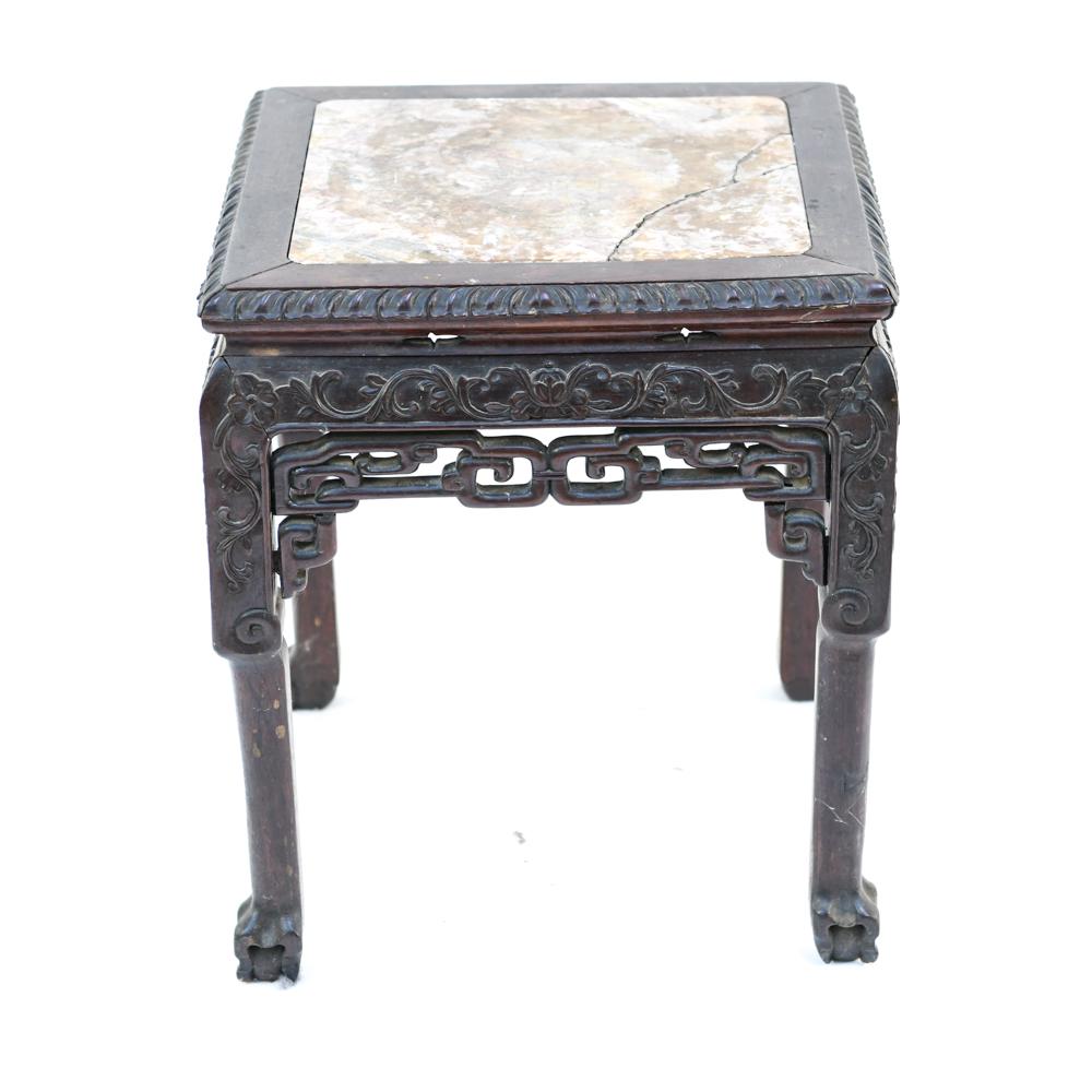 ANTIQUE CHINESE CARVED MARBLE TOP STAND (1 of 8)