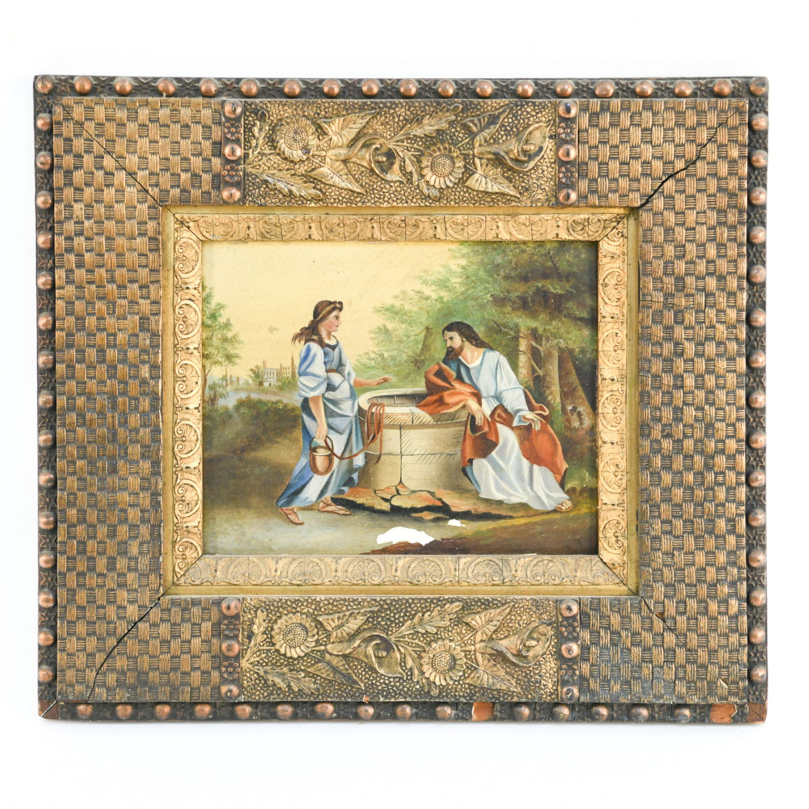 JESUS & THE SAMARAITAN PAINTING W/ VICTORIAN FRAME (1 of 8)