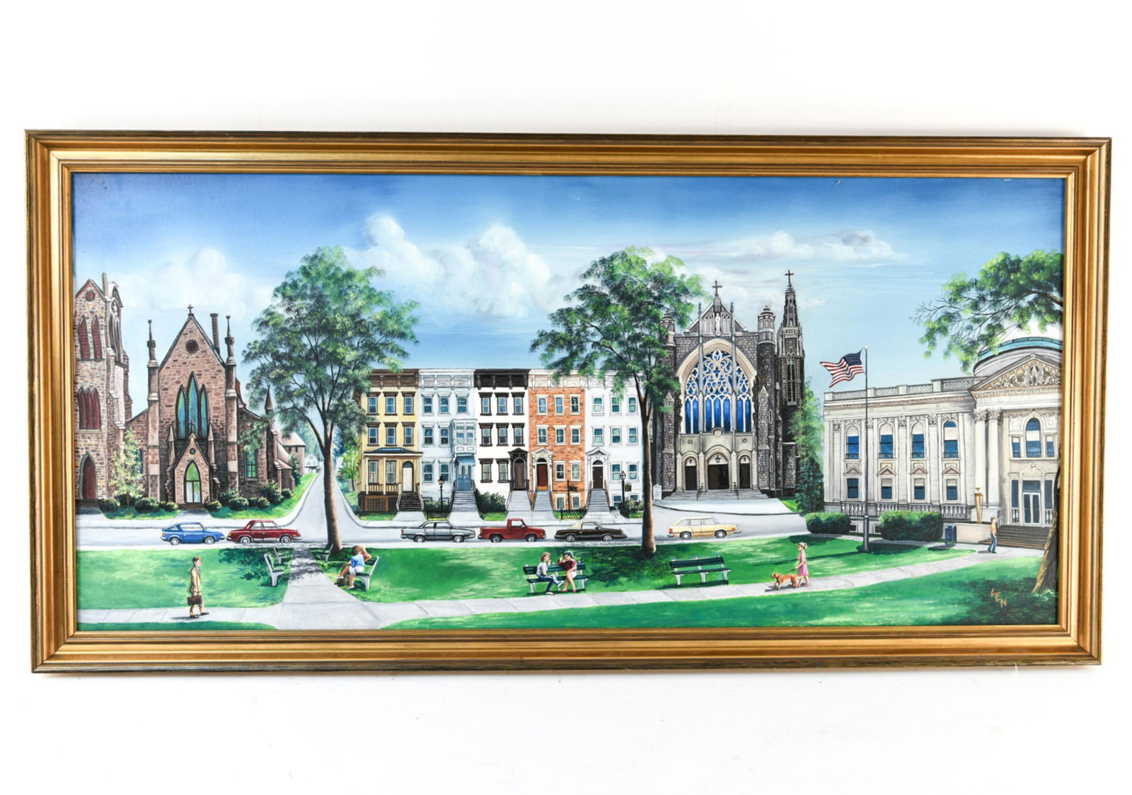 MODERN FOLK ART TOWN GREEN, SIGNED (1 of 11)