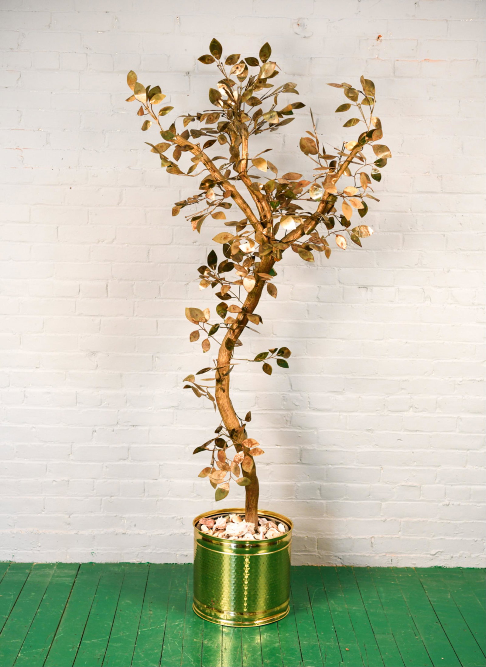 CURTIS JERE STANDING TREE SCULPTURE: Dimensions: H 78" x W 35" Condition: Normal signs of age, likely a leaf or two missing.