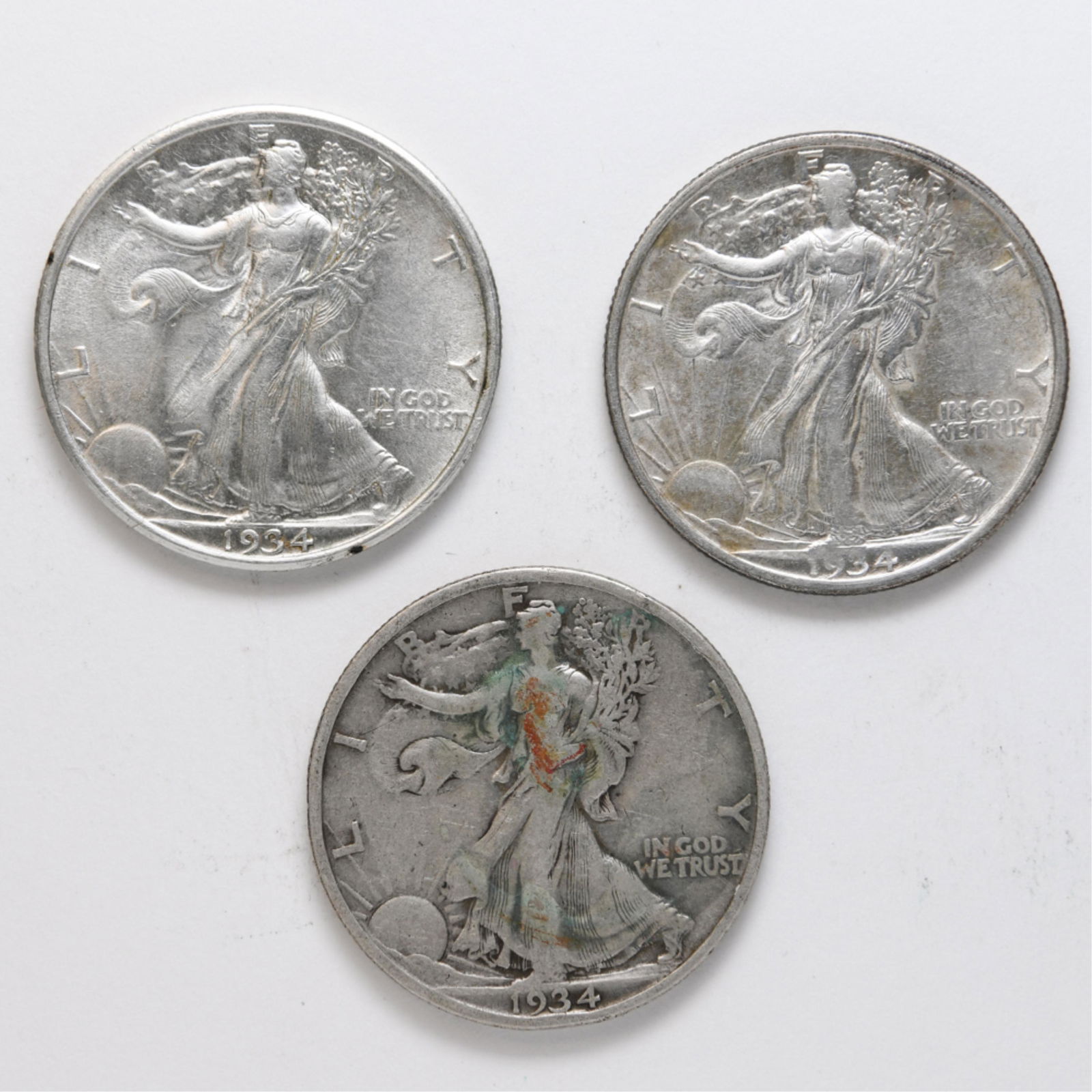 (3) 1934, 1934-D 50C GRADED AU, EF, F (1 of 2)