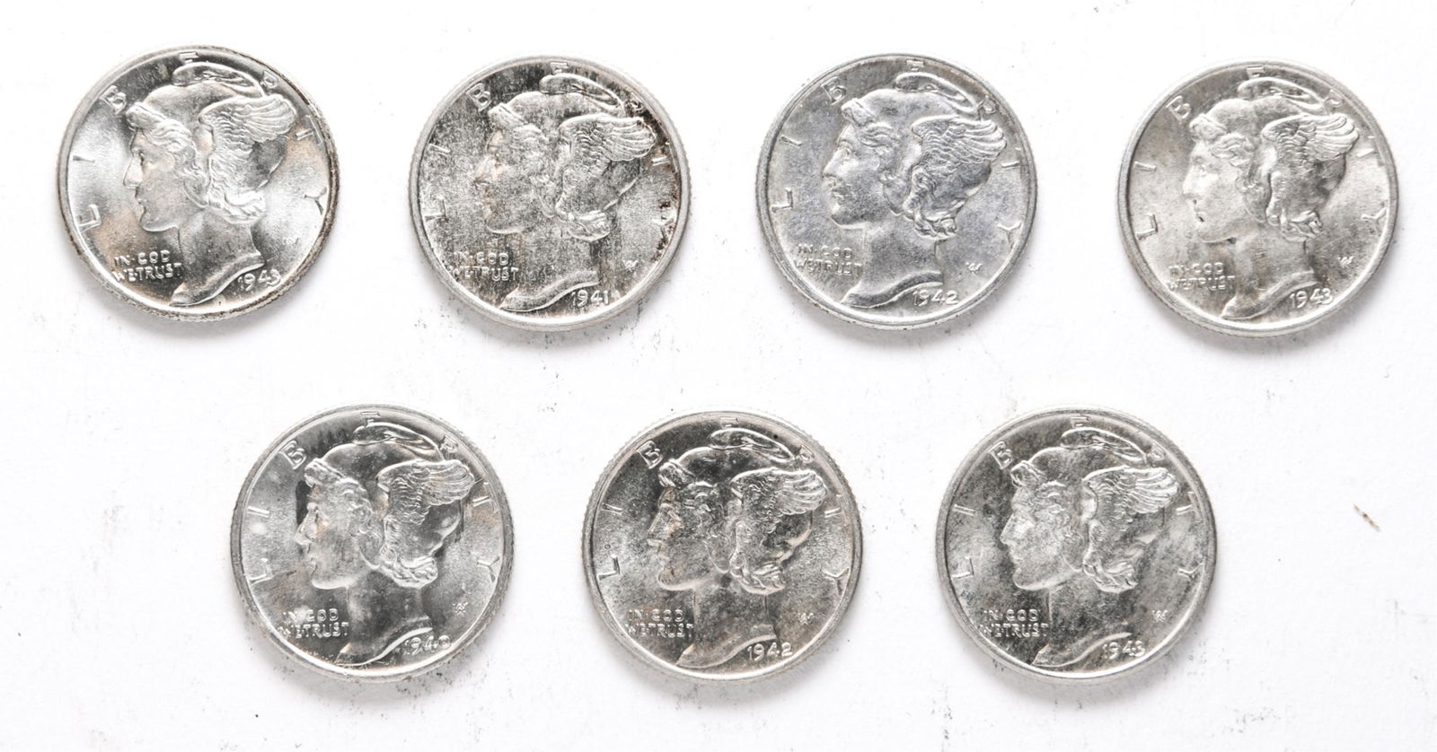 (7) MERCURY DIMES VARIOUS 1940S HIGH GRADE (1 of 2)