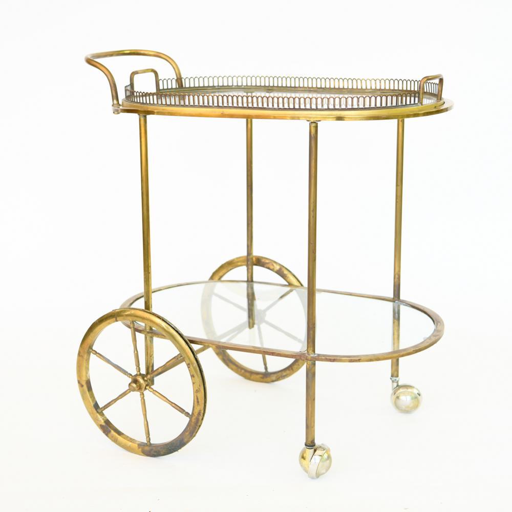 MID-CENTURY BRASS & GLASS BAR CART (1 of 9)