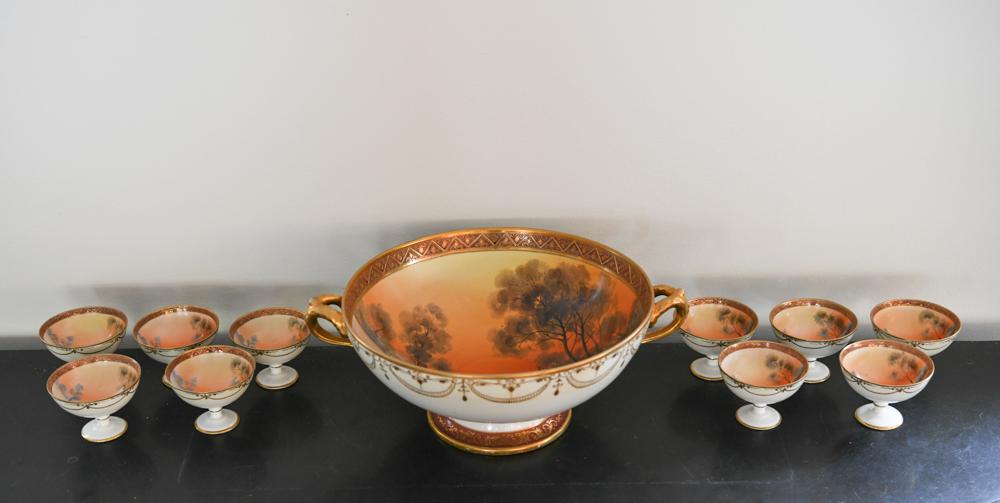 EXCEPTIONAL NIPPON PORCELAIN PUNCH BOWL SET (1 of 17)