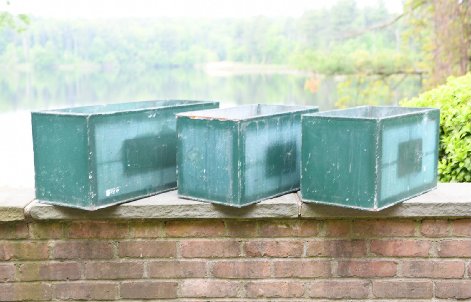 (3) VINTAGE ZINC PLANTER LINERS (1 of 8)
