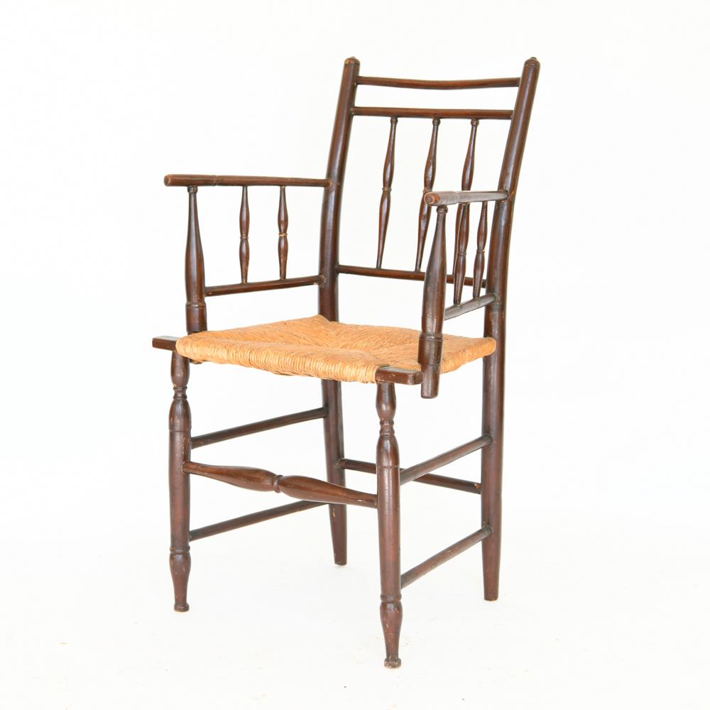 VINTAGE FAUX BAMBOO ARMCHAIR WITH RUSH SEAT (1 of 8)