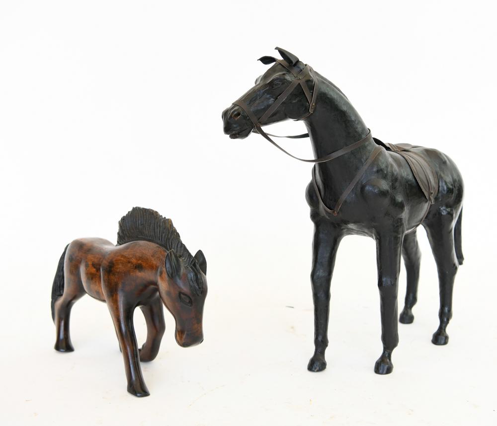 (2) DECORATIVE HORSE FIGURES LEATHER & WOOD (1 of 13)