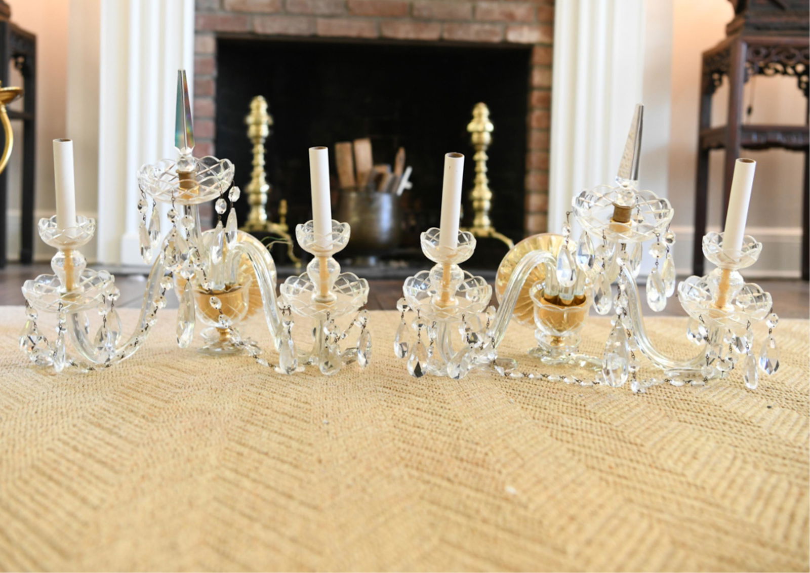 PAIR OF GLASS 3-ARM SCONCES (1 of 11)