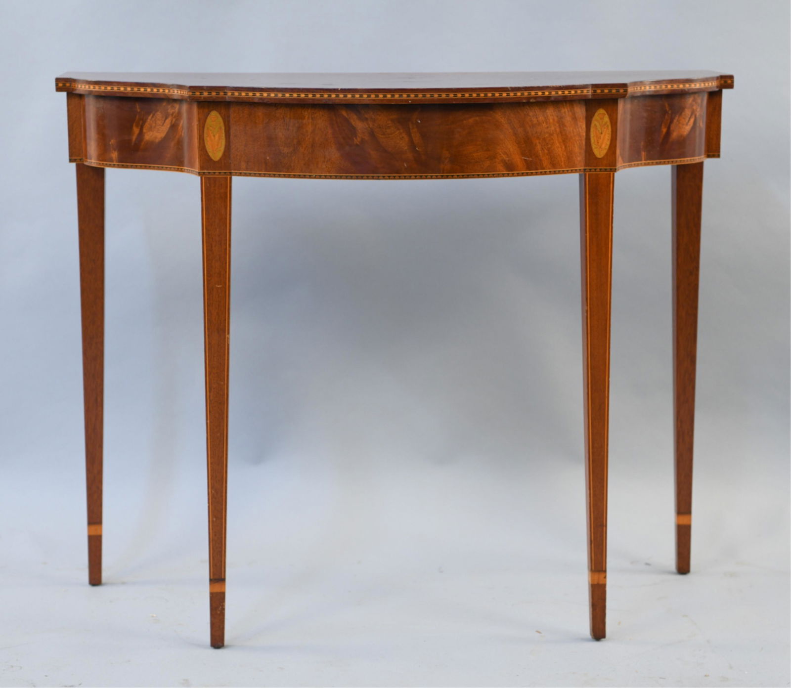 NATHAN MARGOLIS CONSOLE TABLE C. 1938: Stamped underneath: Nathan Margolis. Dimensions: H 29" x W 36" x D 16" Condition: Some signs of wear including scratches.