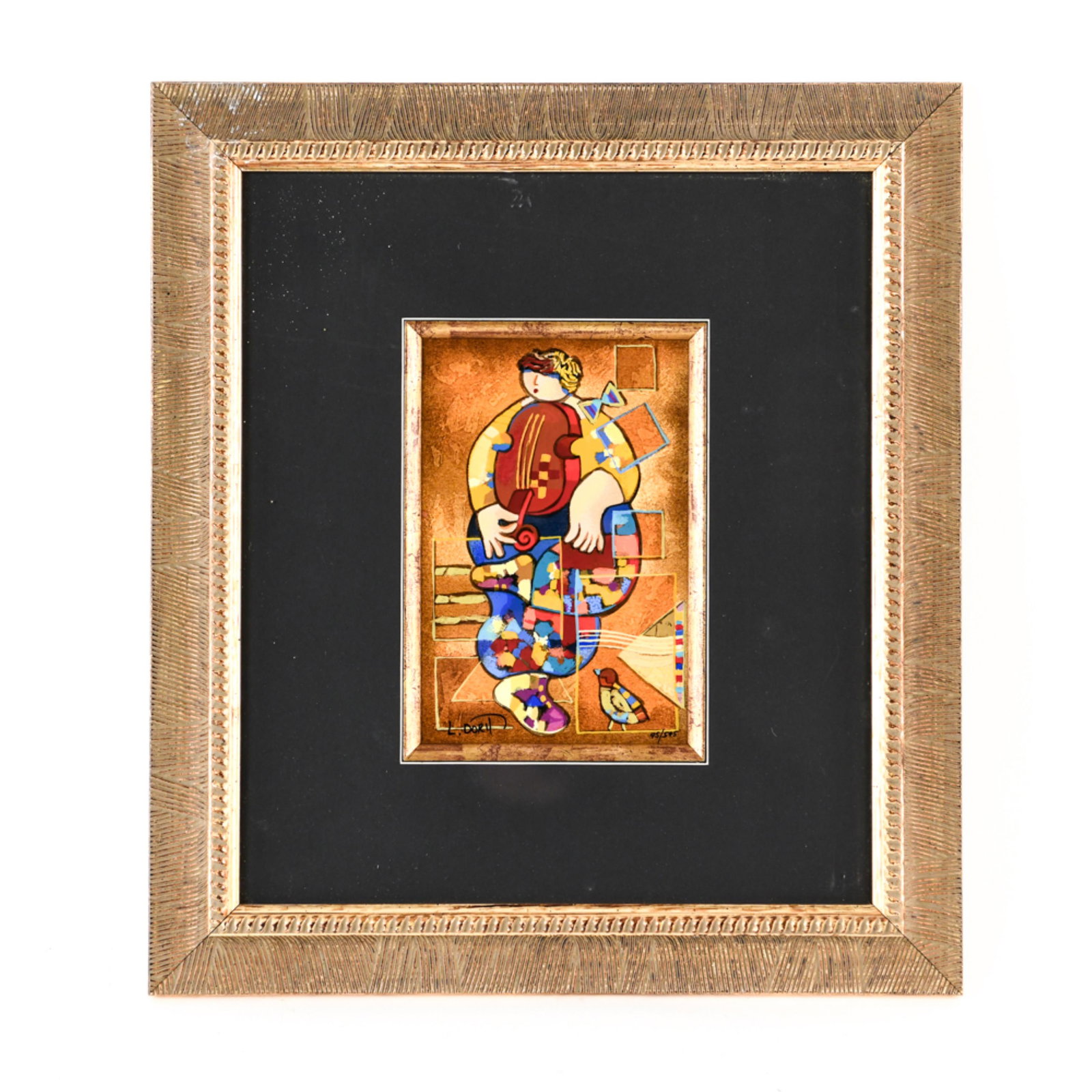 DORIT LEVY SIGNED LTD ED SERIGRAPH: Signed and numbered 95 / 595. Titled Mary Violin on label. Dimensions: (Frame) H 18" x 16" (Sight) H 8" x W 5.25" Condition: Spots of rubbing to frame.