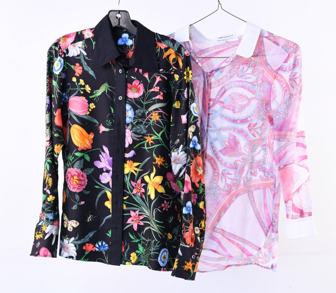 DESIGNER SHIRTS- GUCCI & EMILIO PUCCI: Gucci shirt is silk. Size: Gucci: 40, Pucci: US 10 Condition: Showing light signs of use.