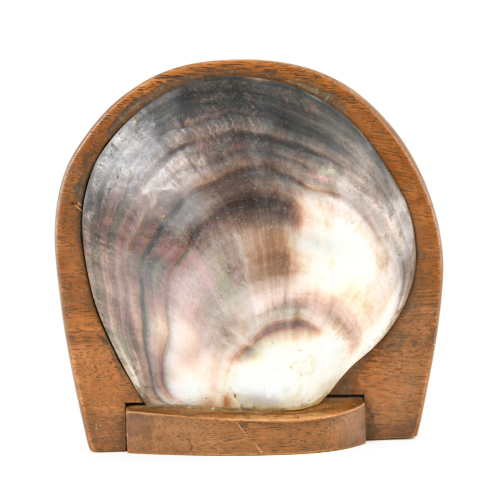 ALEXANDRE NOLL FRENCH ABALONE SHELL BOX C. 1950S: Signed on the back A. Noll. Can be used standing or flat. Dimensions: H 7.5" x D 7.5" x D 1.75" Condition: Visible glue at joint.