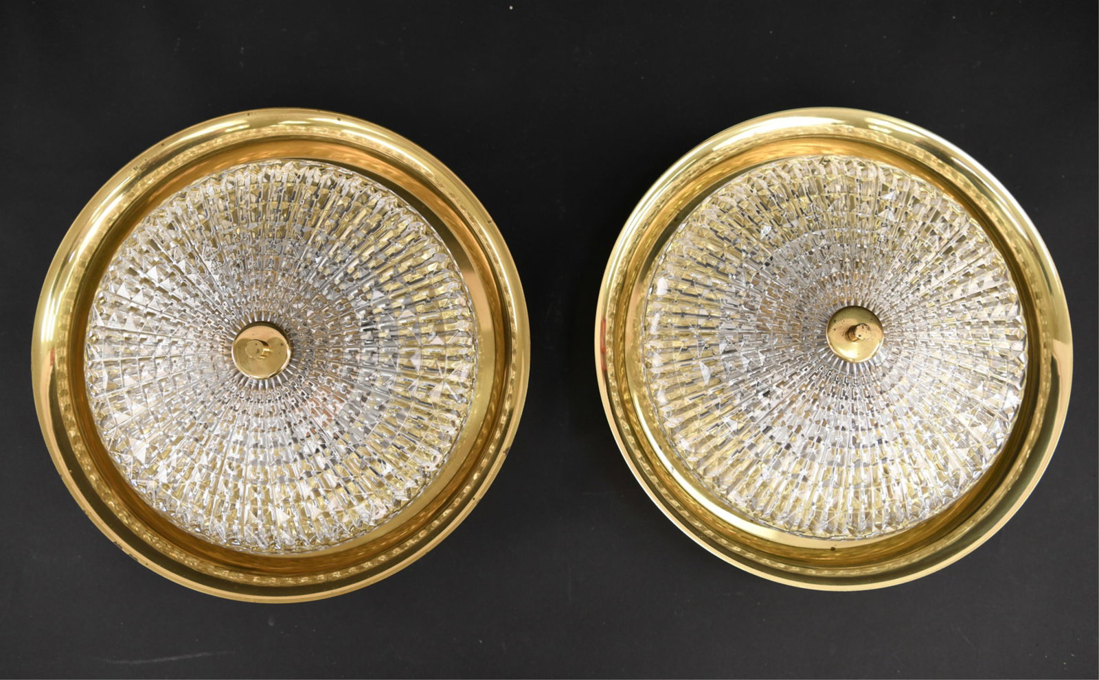 (2) CARL FAGERLUND FOR ORREFORS FLUSH MOUNT LAMPS: Dimensions: H 6" x D 15" Condition: Showing signs of use including areas with some finish wear. K149