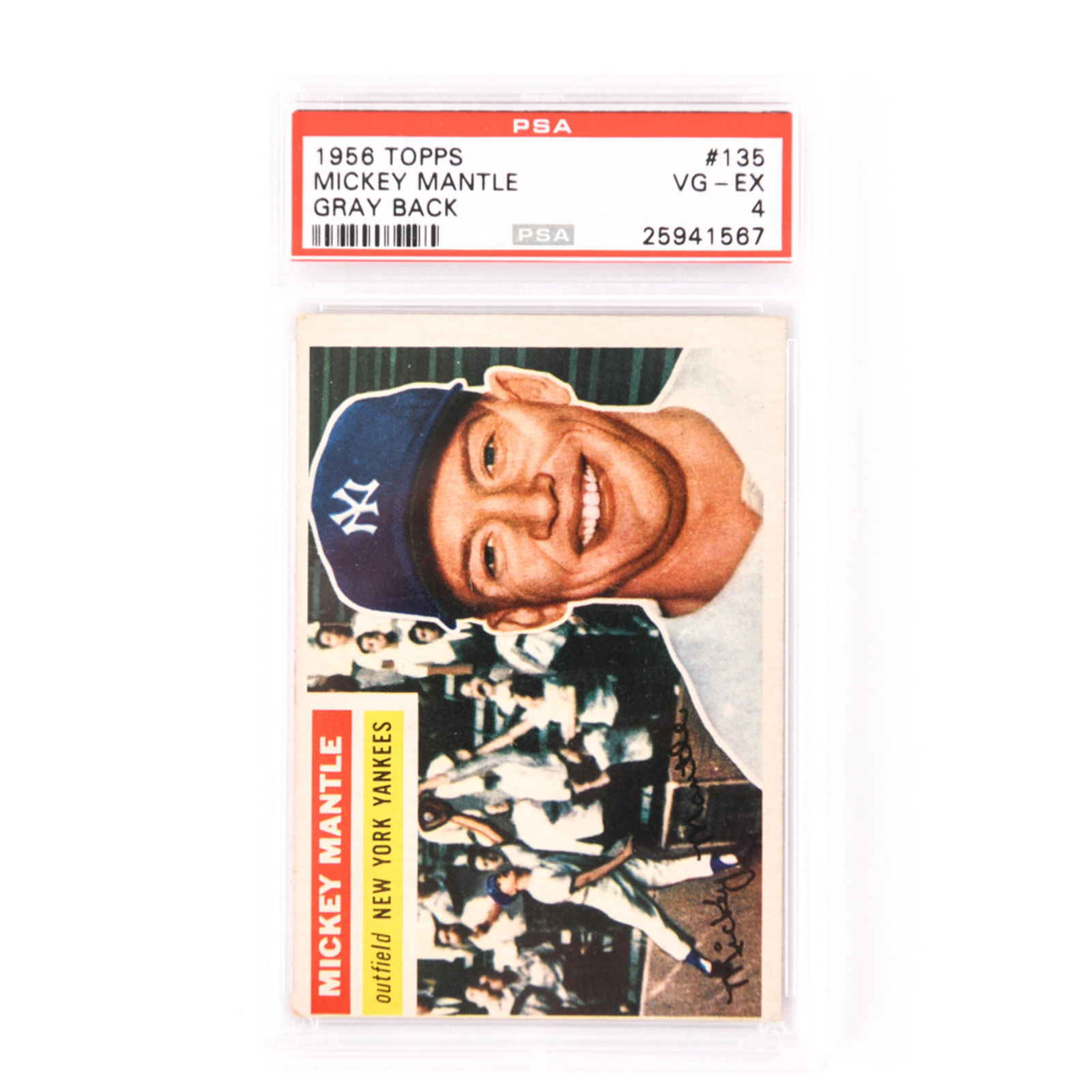 1956 TOPPS #135 MICKEY MANTLE GRAY BACK CARD (1 of 2)
