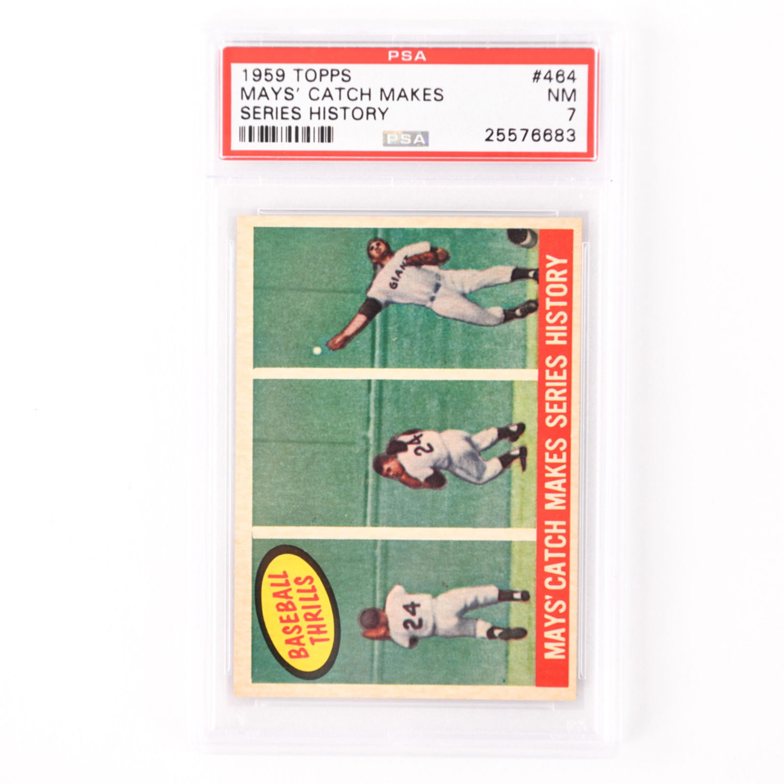 1959 TOPPS #464 MAYS' CATCH MAKES SERIES HISTORY (1 of 2)