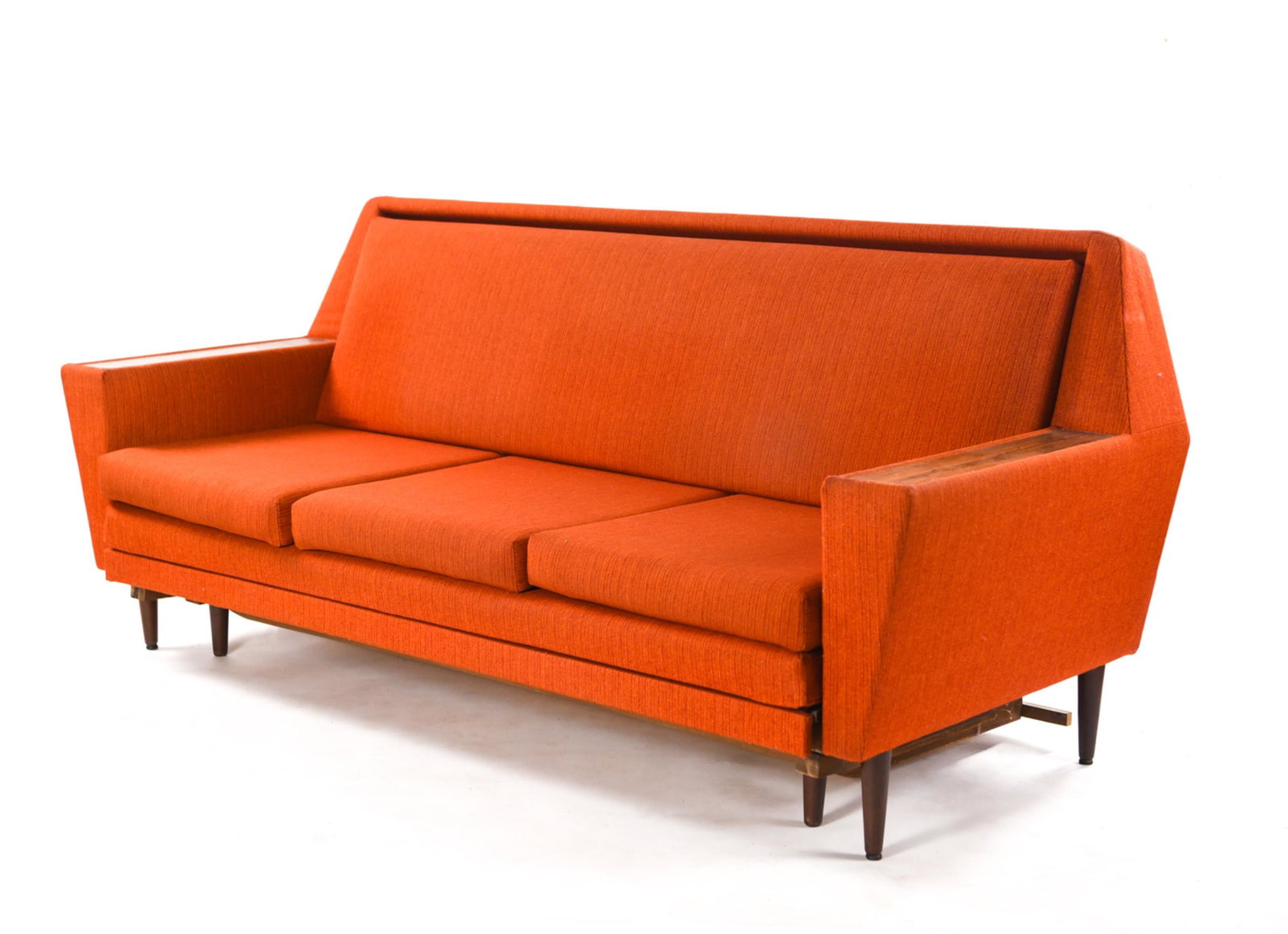 DANISH MID-CENTURY ROSEWOOD DAYBED SOFA: Fully extended 80". Dimensions: H 34" x W 79" x D 33" x SH 16" Condition: Could use an updated upholstery or a cleaning. Wear consistent with age and use. Minor fading. E060
