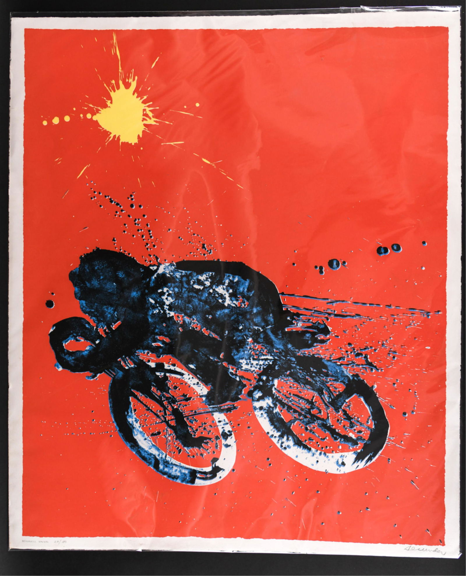 ARTHUR SECUNDA (B. 1927) MODERN SILKSCREEN: Downhill Racer. Pencil signed and numbered 27/50. Dimensions: H 31.75" x W 26.5" Condition: Clean, fresh. Couple smudges in the lower border.