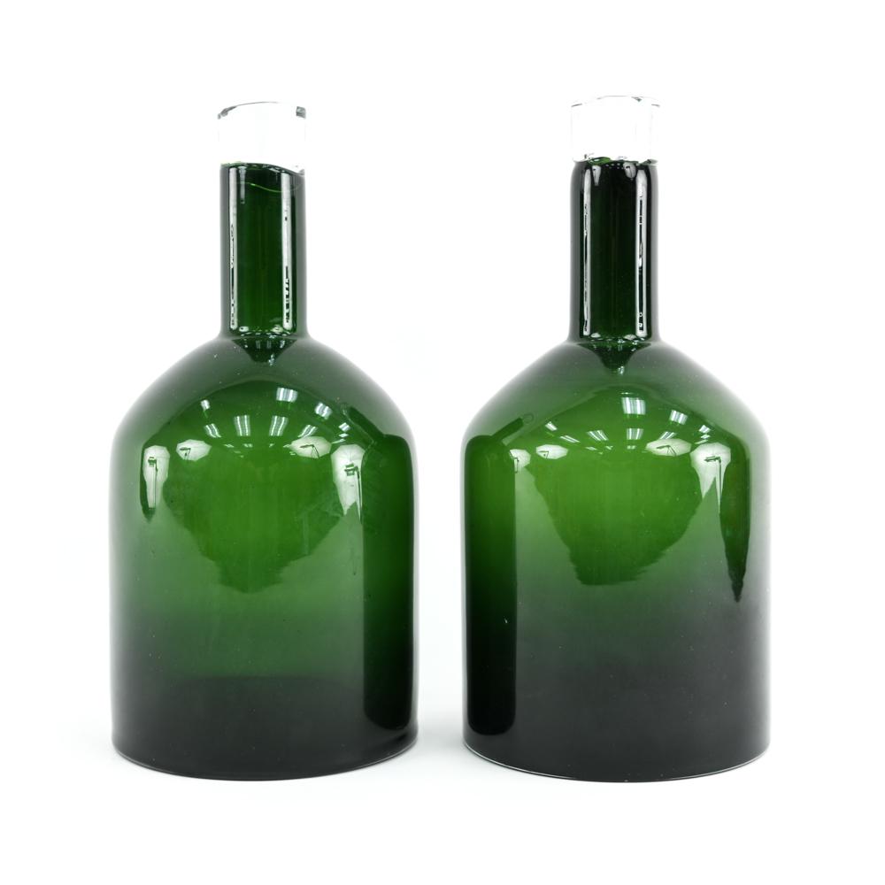 PAIR OF MID-CENTURY BLOWN GLASS BOTTLES: Dimensions: H 15" x D 7" Condition: Showing light signs of age.
