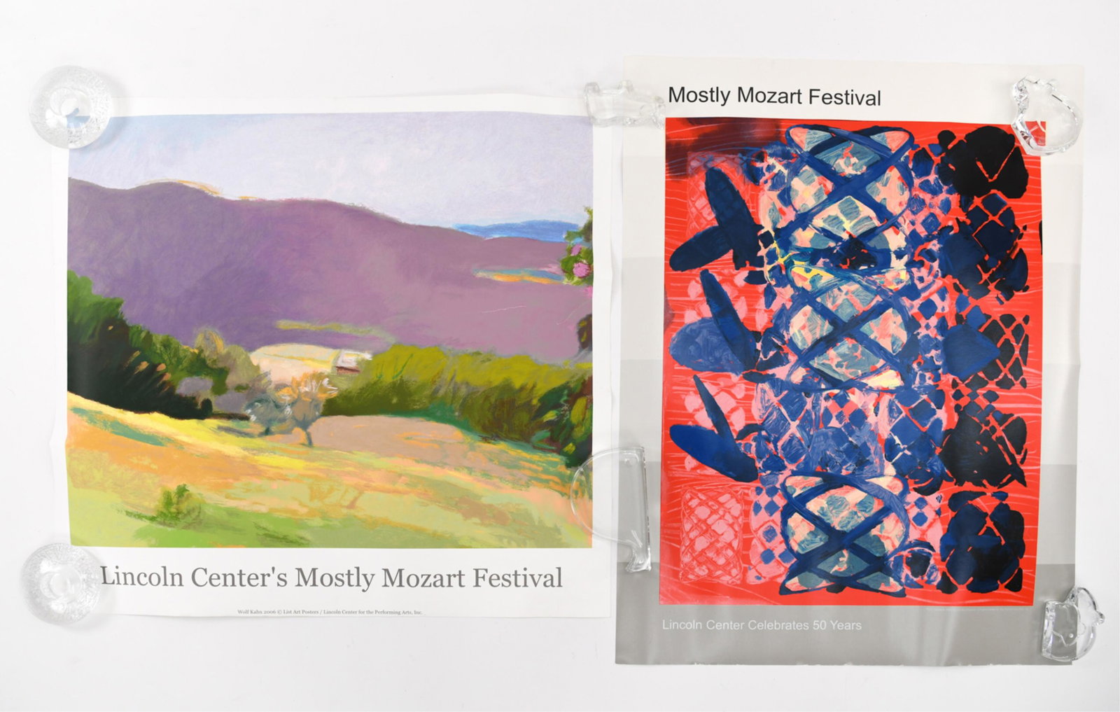(2) LINCOLN CENTER POSTERS - KAHN, WINTERS: Both for Mostly Mozart series. Including: Wolf Kahn 2006 and Terry Winters 2009. Dimensions: (Tallest) 40" Condition: Clean and bright. Both need to be moistened and flattened.