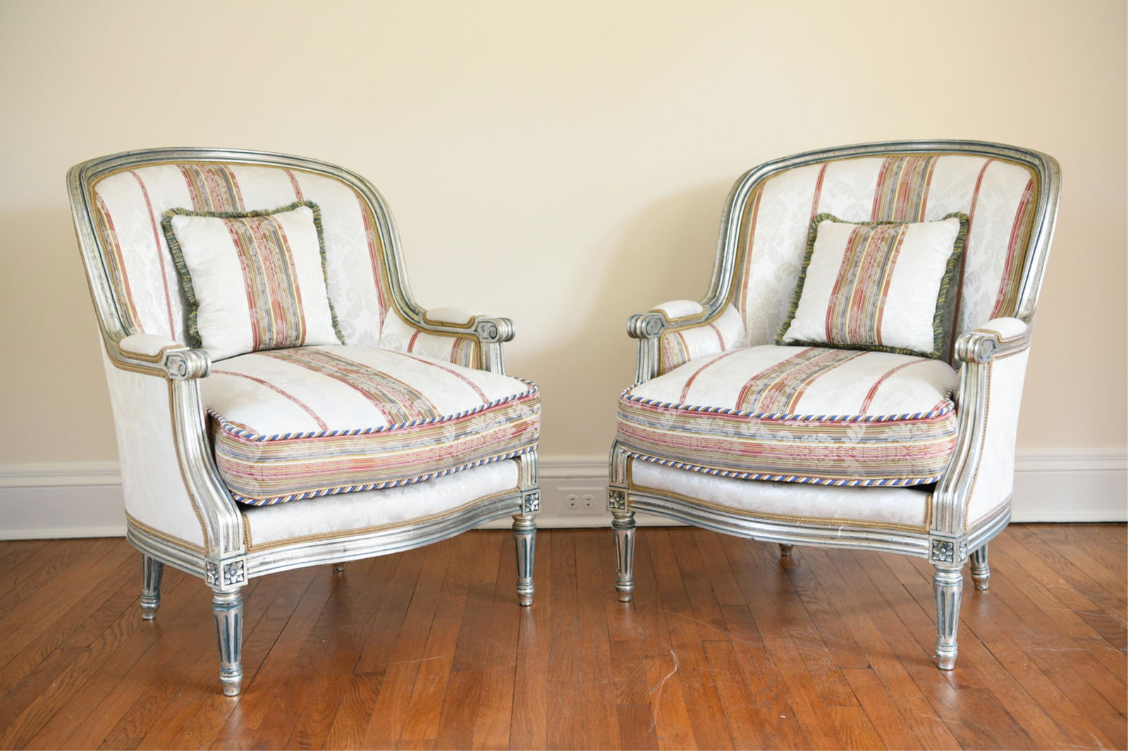 PAIR LOUIS XVI FRENCH STYLE BERGERE CHAIRS (1 of 11)