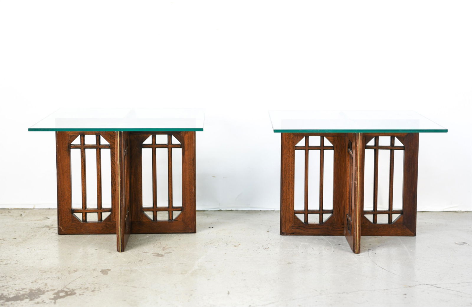 PAIR WOOD AND GLASS END TABLES (1 of 8)