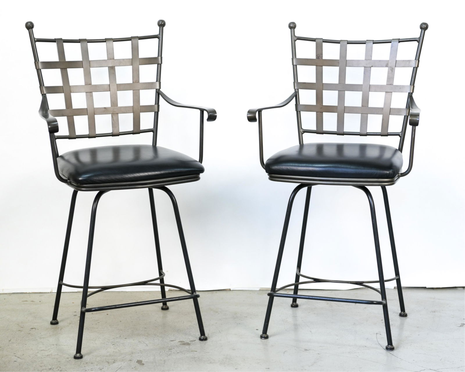 PAIR OF IRON WOVEN BACK STOOLS (1 of 7)