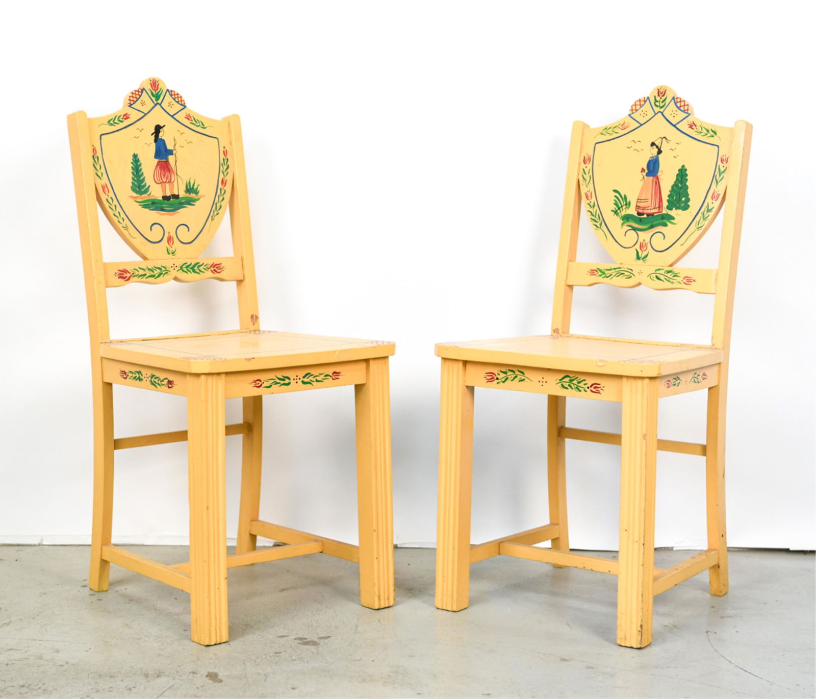 PAIR OF FOLK PAINTED FRENCH STYLE SIDE CHAIRS (1 of 10)