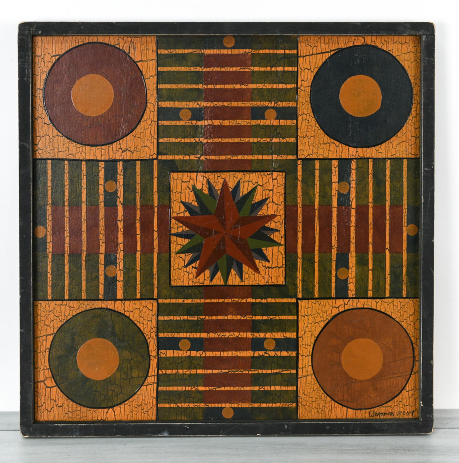 HAND CRAFTED FOLK ART PARCHEESI GAME BOARD (1 of 7)