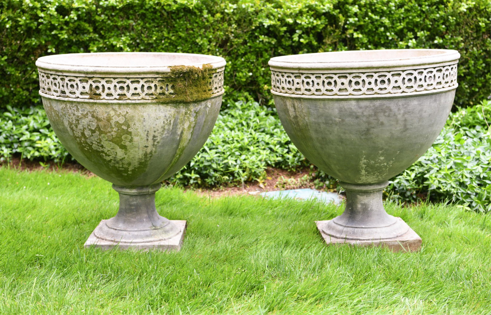PAIR OF VINTAGE CEMENT URNS (1 of 10)