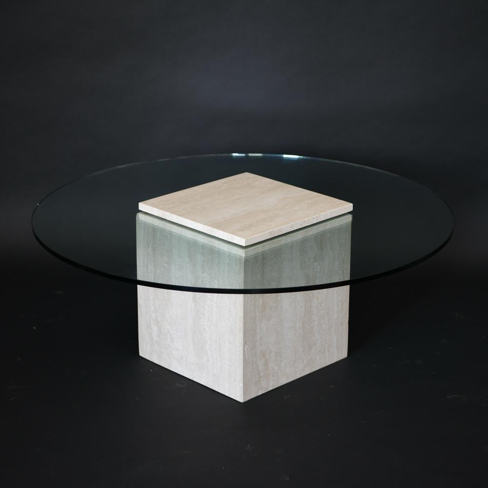 TRAVERTINE & GLASS COFFEE TABLE (1 of 10)