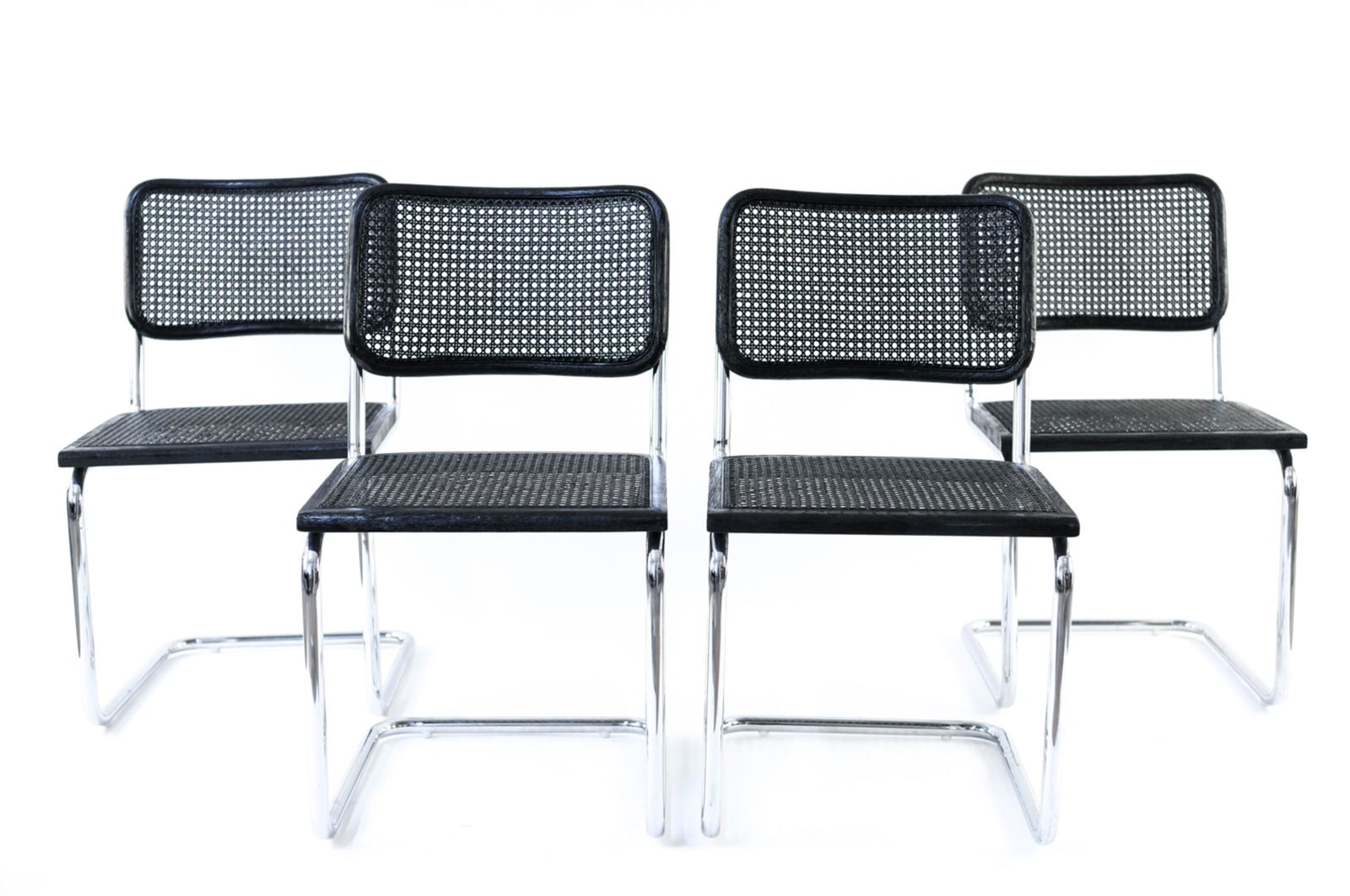 (4) CHROME AND CANED CHAIRS: Dimensions: H 32.75" x W 18" x D 16" S.H. 18" Condition: Re-painted with few losses to paint.