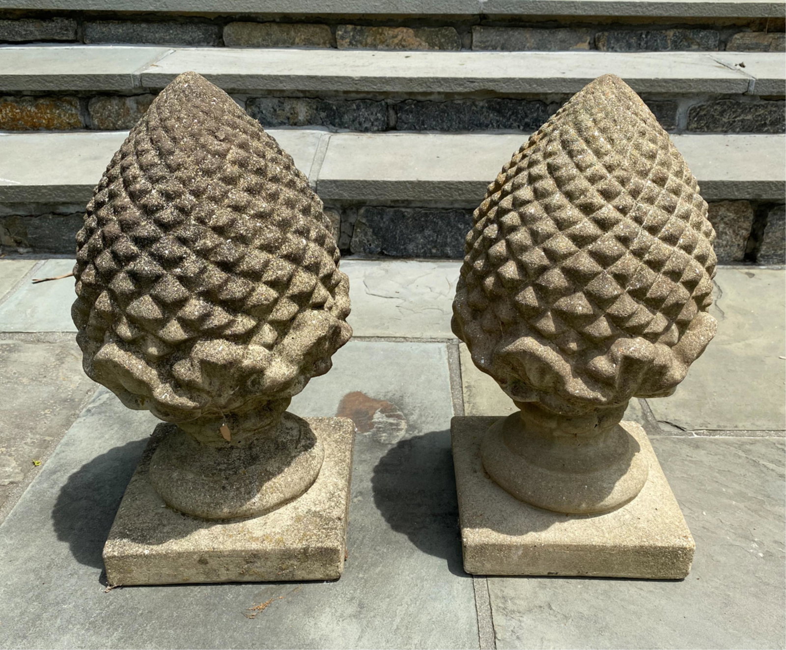 PAIR OF CEMENT PINEAPPLE GARDEN SCULPTURES (1 of 8)
