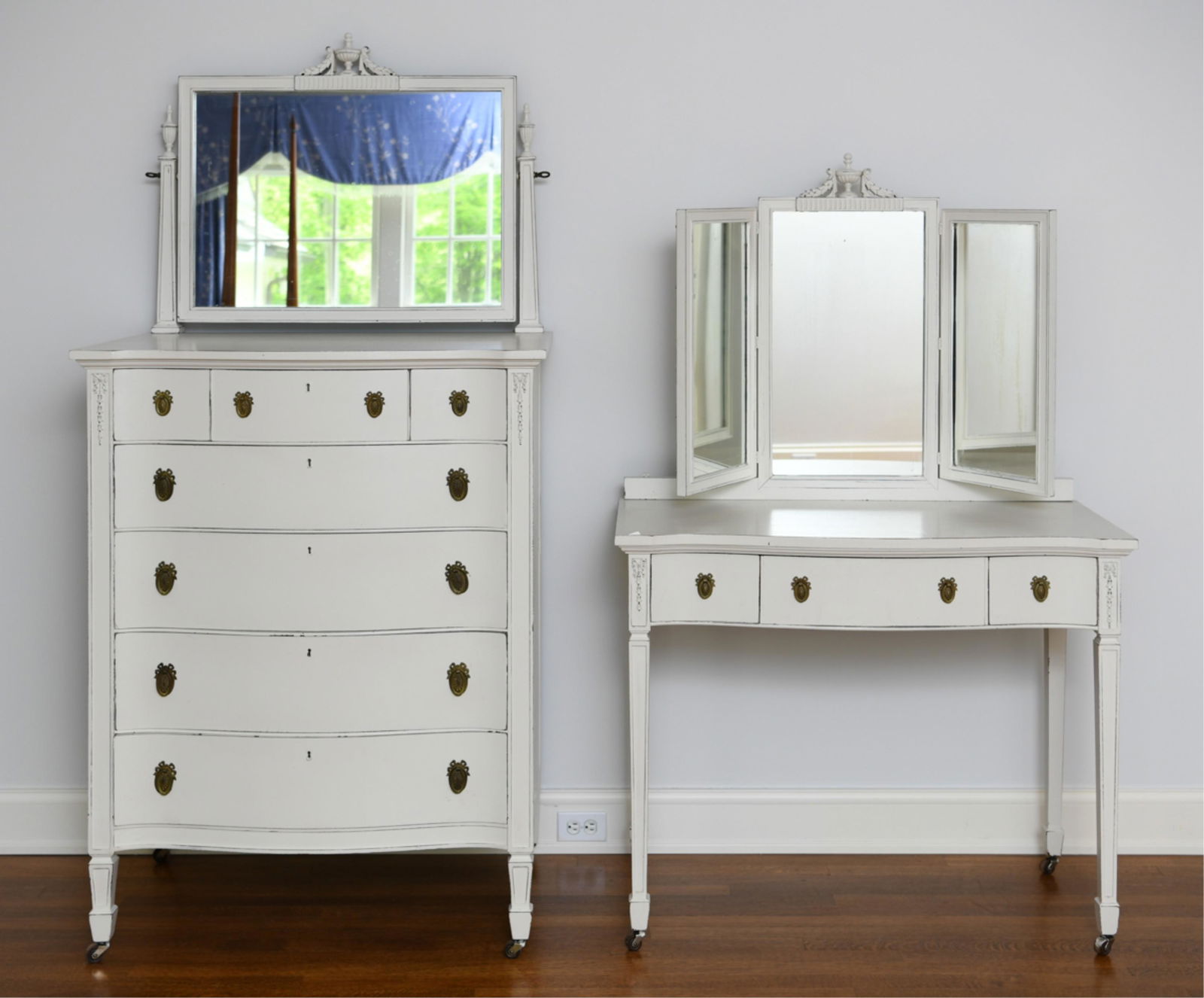 (2) FRENCH STYLE MIRRORED VANITY DESK AND CHEST (1 of 16)