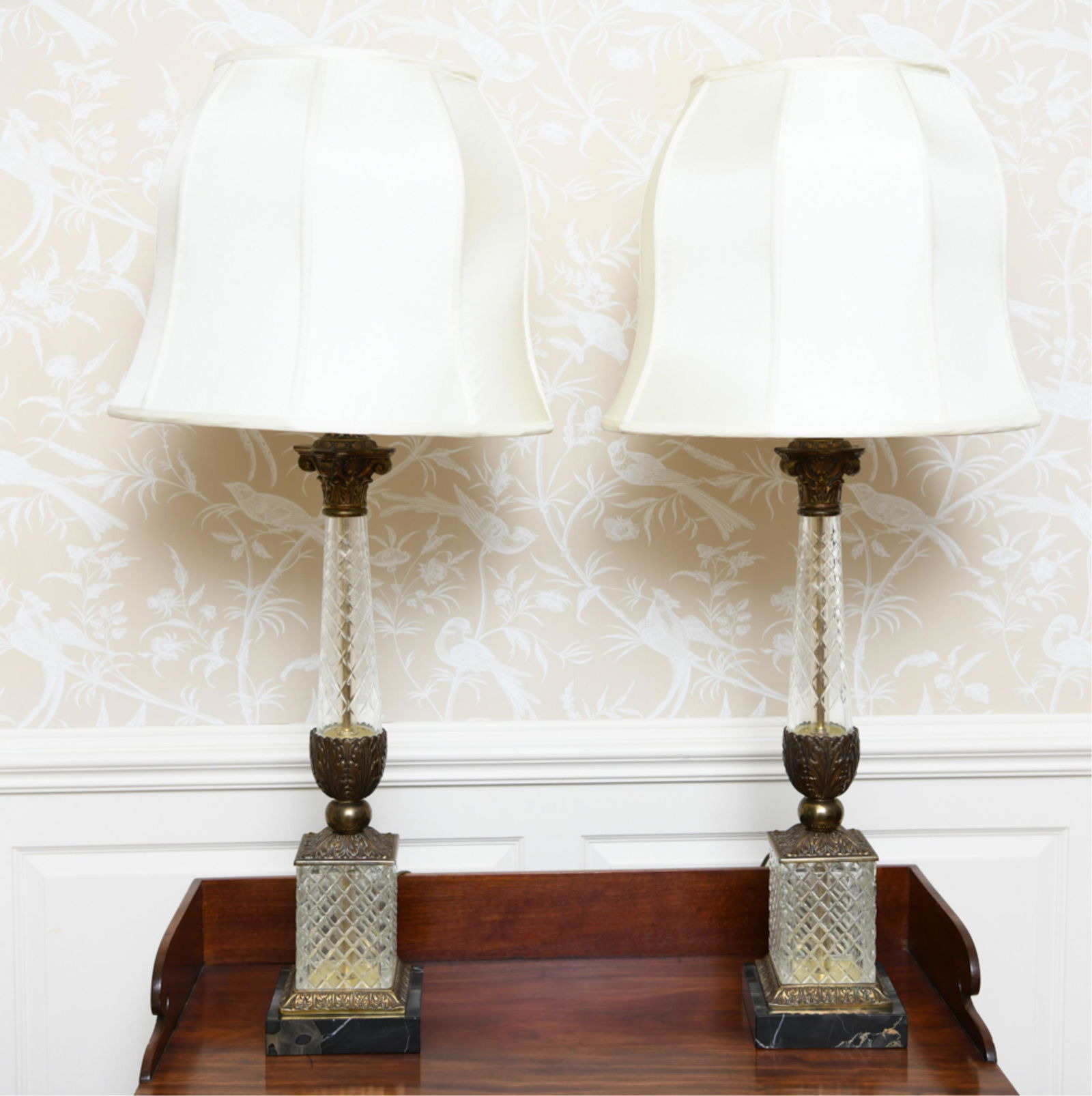 PAIR OF EMPIRE STYLE GLASS LAMPS (1 of 10)