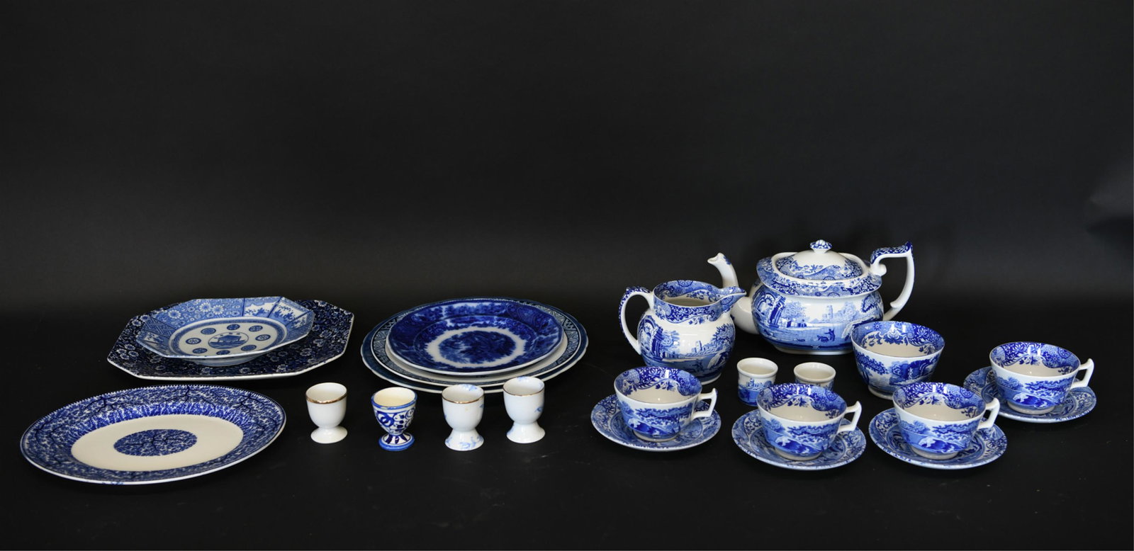 GROUPING OF BLUE & WHITE PORCELAIN: Including Spode, etc. Dimensions: (Plate) L 11.25" x W 8.75" Condition: Light wear.